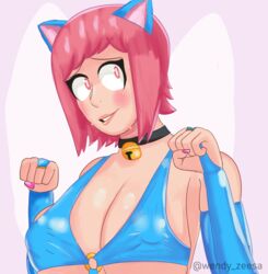 bra cat_ears collar gloves large_breasts original pink_eyes pink_hair shiny_clothes zeesastrous