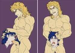 2boys all_the_way_through birthmark blonde_hair blue_hair body_swap dead death decapitated deepthroat dio_brando erect_nipples erection eyes_closed face_fucking facefuck gay gore guro hand_in_hair holding_head joestar_birthmark jojo's_bizarre_adventure jonathan_joestar male_death male_only mouth_open muscular muscular_male necrophilia nude oral penis_in_mouth phantom_blood purple_background reverse_blowjob severed_head smutprincedio technical_selfcest throat_fuck throat_grab yaoi