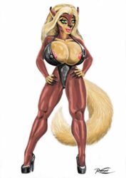 anthro big_breasts bodysuit claws furry huge_breasts kreatrixxx large_breasts latex legs lips long_fingernails rayke tail