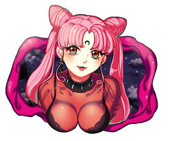 1girls aged_up bishoujo_senshi_sailor_moon black_lady black_moon breasts bust chibi_usa choker clothed clothing cocoma dark_persona double_bun dress earrings female female_only hair hairbuns jewelry large_breasts lipstick long_hair looking_at_viewer medium_breasts mousepad pink_hair red_eyes sheer sheer_clothing smile solo twintails villainess