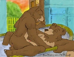 2002 2boys anal anal_sex animal_penis anthro anthro_on_anthro artist_name balls ballsack bathtub bear bear_ears bear_wash body_fur brown_bear brown_fur cheek_tuft chest_tuft claws closed_eyes cowgirl_position duo ear_tuft erection father_and_son father_bear feral feral_on_feral furry furry_balls furry_only gay incest little_bear male male_only mouth_open muscles muscular_male no_humans nude_male on_back open_mouth penetration penis scrotum sex sharp_teeth sheath size_difference small_penis smooth_penis testicles the_werewolf two_tone_fur ursid