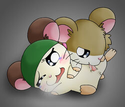 1boy 1girls blowjob blush cappy_(hamtaro) hamster hamtaro_(series) male/ambiguous sparkle_(hamtaro) tagme tears