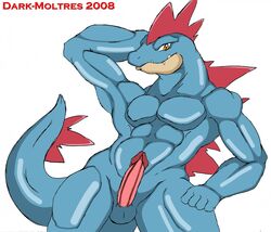 anthro color dark_moltres feraligatr front_view male male_only muscles nude penis pokemon pose solo tagme