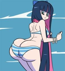 1girls 2d 2d_animation 5_fingers anarchy_stocking animated animated_gif ass_bigger_than_breasts ass_cleavage ass_focus ass_shake axel-rosered back back_view bare_arms bare_back bare_legs bare_midriff bare_shoulders bare_thighs bent_over big_ass big_butt bikini blue_background blue_bow blue_bra blue_eyes blue_fingernails blue_hair blue_panties bra bracelet bracelets breast_jiggle breasts breasts_jiggling bubble_butt bursting_butt butt butt_crack closed_mouth dark_blue_hair dat_ass digital_media eyelashes eyes_open feet_out_of_frame female female_focus female_only fingernail_polish fingernails flower_lei flower_necklace gainax gif grey_bracelet hair_bow hands_up hourglass_figure huge_ass jiggle jiggling_ass jiggling_breasts large_ass legs_together light-skinned_female light_skin long_blue_hair long_hair long_pink_hair looking_at_self looking_back low_framerate low_res low_resolution lowres mostly_nude mostly_nude_female motion_lines mouth_closed mouth_open multicolored_hair necklace neckwear no_visible_genitalia open_eyes open_mouth opening_mouth outdoors outside pale-skinned_female pale_skin panties panty_&_stocking_with_garterbelt partially_clothed partially_clothed_female pink_flower pink_hair pink_neckwear sea shaking shaking_butt side_view sideboob silver_bracelet simple_background simple_shading solo solo_female solo_focus standing stocking_anarchy teeth teeth_showing teeth_visible thick_ass very_long_hair waves wide_hips