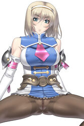 blonde_hair cassandra_alexandra censored elbow_gloves female female_only gloves green_eyes human kansuke miniskirt nipples pantyhose short_hair skirt solo soul_calibur spread_legs