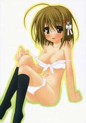 brown_eyes brown_hair hair_ornament hairclip highres kazumi_yoshida lingerie panties panty_pull pointy_chin shakugan_no_shana short_hair underwear yoshida_kazumi