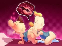 alien all_fours anal anus ass bed big_nose blonde_hair blush bottomless brown_hair closed_eyes clothed clothing cum deep_rimming duo ejaculation erection gerkk grey_tank_top halftone_background handjob hands_on_ass hearts heavy_blush heavy_breathing humanoid_penis internal legwear louie magenta_background male male_only nintendo olimar on_knees open_mouth oral orgasm penetration penis pikmin pillow precum_bubble rectum rimming saliva_drip sex shiny_skin side_view sitting socks speed_lines tongue tongue_out video_games x-ray yaoi yellow_nose