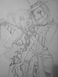 1girls blue_eyes blue_hair blue_lipstick bob_cut borderlands borderlands_2 eyeshadow imminent_deepthroat imminent_oral mad_moxxi maya_(borderlands) maya_the_siren medium_hair oral pale-skinned_female petite pronny silver_eyes sketch skinny tattoo throat_fingering throat_training tongue_out video_games