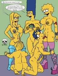 2boys 3girls age_difference breasts cunnilingus erection eyewear fat_mons female femdom head_grab high_heel_boots high_heels incest kneeling lisa_simpson long_tongue maggie_simpson male malesub marge_simpson milf milhouse_van_houten mother_and_daughter nipple_piercing piercings platform_heels precum pussy ralph_wiggum restrained sisters tattoo the_fear the_simpsons veiny_penis wedge_heels