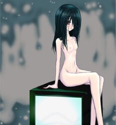 anorexia blush blushing breasts female female_only hair_over_eyes hair_over_one_eye looking_at_viewer navel nipples nudity small_breasts solo tagme television the_ring yamamura_sadako