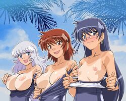 aoi_nogami glasses kaoru_akashi pointy_chin shiho_sannomiya swimsuit tagme tanline zettai_karen_children