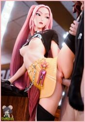 1boy 1girls 3d boots fortnite kpop_demon_hunters large_penis mira_(kpop_demon_hunters) partially_clothed pink_hair skirt slymyguy tagme vaginal_penetration