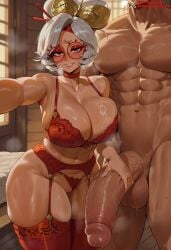 1boy abs ai_generated alternate_breast_size alternate_muscle_size blush bra breasts choker cleavage clothed_female_nude_male clothing clothing_aside curvy dark_skin duxvector erection eyeshadow eyewear eyewear_on_head female garter_belt glasses grin hair_bun hair_ornament hair_stick head_out_of_frame height_difference huge_breasts huge_cock indoors large_breasts large_penis large_testicles legwear lingerie looking_at_viewer makeup male muscular muscular_male navel nude panties panties_aside patreon_username penis penis_grab purah purah_(tears_of_the_kingdom) pussy red-framed_eyewear red_bra red_choker red_eyes red_eyeshadow red_panties red_thighhighs round_eyewear sheikah short_hair skindentation smile straight sweat testicles the_legend_of_zelda the_legend_of_zelda:_tears_of_the_kingdom thick_thighs thighhighs thighs thong toned underwear underwear_only updo veins veiny_penis white_hair wide_hips