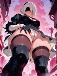 ai_generated arzagod big_breasts blue_eyes female from_below nier nier:_automata perfect_ass short_hair square_enix tagme thick_thighs white_hair yorha_2b