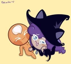 assisted_masturbation cookie cookie_run duo female male pancake_cookie purple_hair squirrel_ears tobiastns_(artist) witch_hat witchberry_cookie