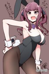 1girls 2d 2d_(artwork) 2d_artwork armpits belly belly_button big_breasts black_bunny_ears black_bunnysuit black_hair_ribbon black_hair_tie black_hairband black_leotard black_ribbon black_topwear blush blush_face blushing_at_viewer blushing_female blushing_lines bowtie breasts brown_background brown_legwear brown_pantyhose brown_stockings brown_tights bunny_ears bunny_tail bunnygirl bunnygirl_outfit bunnysuit busty busty_female busty_girl character_request cleavage collar collarbone copyright_request digital digital_art digital_drawing digital_drawing_(artwork) digital_media digital_media_(artwork) elbows eyebrows_visible_through_hair female female_focus female_only fingers frown frown_eyebrows frowning frowning_at_viewer groin hair_ribbon hair_tie hand_on_leg hand_on_own_leg hand_on_own_thigh hand_on_thigh high_resolution highres inguinal_crease inguinal_ligament large_boobs large_breasts lean_figure legwear leotard long_hair looking_at_viewer looking_down looking_down_at_viewer midriff mole mole_under_eye narrow_waist navel open_mouth pantyhose parted_lips posing posing_for_the_viewer purple-eyed_female purple-haired_female purple_bowtie purple_eyebrows purple_eyes purple_hair ribbon serebixi shoulders simple_background slender_body slender_waist slim_waist solo standing stockings thighs tights tongue topwear twintails twintails_(hairstyle) upper_body upper_teeth violet-eyed_female violet_eyes white_collar white_wrist_cuffs wide_hips wrist_cuffs