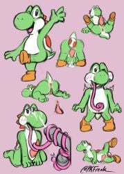 3_toes 4_fingers animal_genitalia anthro anus ass autofellatio bodily_fluids clothing cum cum_on_face cum_while_penetrated disembodied_penis egg egg_in_ass egg_laying ejaculation erection feet fellatio fingers footwear genital_fluids genital_slit genitals green_body hi_res kneeling legs_up long_tongue looking_at_viewer lying male mario_bros masturbation nintendo on_back on_front one_eye_closed open_mouth open_smile oral oral_masturbation orange_clothing orange_footwear orange_shoes penetration penile penile_masturbation penis pink_anus pink_penis pink_tongue pkfreak presenting presenting_hindquarters red_shell sex shell shoes sketch_page smile solo_focus toes tongue tongue_out tongue_out_fellatio white_body white_sclera wink winking_at_viewer yoshi yoshi_(character)