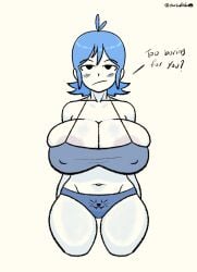 1girls 2020s 2026 2026s big_breasts blue_hair bored bored_expression bra_and_panties character_request digital_drawing_(artwork) digital_media_(artwork) female female_only huge_boobs huge_breasts jpg massive_areolae massive_boobs massive_breasts massive_tits short_hair top_heavy twitter_link watermark white_background white_body yourbudpanda