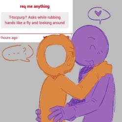 alan_becker animation_vs_minecraft blush face_to_face gay hugging_another no_sex orange_body orange_skin purple_(avm) purple_body purple_skin simple_background stickfigure stickman strawpage_request the_second_coming_(animator_vs_animation)