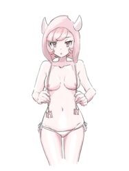 1girls alternate_outfit breasts cap courtney_(pokemon) courtney_(pokemon_oras) eye_contact female half-closed_eyes hat horn horns looking_at_viewer nintendo nipples nude_female panties pink_hair pokemon pokemon_oras pokemon_rse small_breasts standing team_magma thigh_gap topless white_background