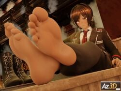 1girls az3d boots_removed closed_mouth feet foot_feish foot_focus limbus_company looking_at_viewer outis_(limbus_company) project_moon short_hair solo