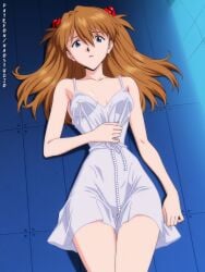 ai_generated asuka_langley_sohryu asuka_langley_soryu blue_eyes brown_hair female female_only german_japanese hands_on_stomach hourglass_figure looking_at_viewer naostudio neon_genesis_evangelion nightgown nipples_visible_through_clothing nsfw on_back plugsuit_pilot red_hair simple_background solo tsundere