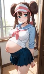 ai_generated beautiful big_belly brown_hair brown_hair_female cute enjoying_pregnancy exposed_belly exposed_belly_button female female_only hat pokemon pokemon_bw pokemon_protagonist pregnant pregnant_belly pregnant_female rosa_(pokemon) school_uniform