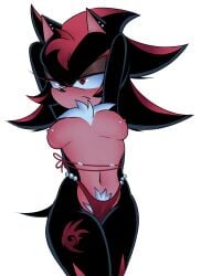 1girls arms_behind_head arms_up black_fur breasts bush chest_tuft ear_piercing genderswap_(mtf) nekoshad60 nipple_piercing pubic_hair pubic_tuft red_eyes rule_63 sega shade_the_hedgehog shadow_the_hedgehog shadow_the_hedgehog_tattoo solo sonic_(series) sonic_the_hedgehog_(series) white_background