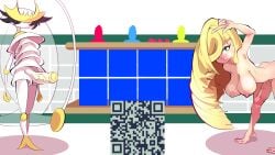 1futa 1girls ecchigrill ecchigrill.com female futa_sans_balls futanari human light-skinned_female light_skin lusamine_(pokemon) pheromosa pokemon_(species) qr_code selection_menu stickerhentai stickerhentai.com visual_novel