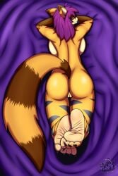 2026 4_toes absurd_res anthro ass barefoot bedroom_eyes berk_rider big_breasts big_butt breasts claws dakimakura dakimakura_design feet female female_only foot_fetish foot_focus foot_play fur genitals hair heterochromia hi_res huge_breasts huge_butt looking_at_viewer looking_back lying mammal narrowed_eyes nude on_front presenting presenting_hindquarters procyonid raccoon raised_leg seductive smile smolder_(pawfurs) soles solo tail thick_thighs toe_claws toes tongue tongue_out vulva