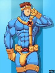 1boy abs bulge cyclops_(x-men) male male_only marvel marvel_comics muscle muscular nivyx scott_summers solo superhero x-men yaoi