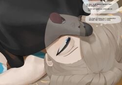 1animal 1girls anilingus asuna_(blue_archive) beast_rimming blonde_hair blue_archive blue_eyes canid canine cheezebawls female feral humiliation imminent_scat interspecies male public rimming rimming_dog rimming_male sitting_on_face text text_box tongue tongue_out zoophilia