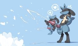 2026 3_fingers 3_toes absurd_res animal_genitalia animal_penis anthro balls biped blue_body blue_fur blue_tail bodily_fluids canine_genitalia canine_penis chest_spike closed_eyes cum digital_drawing_(artwork) digital_media_(artwork) duo ejaculation erection feet fingers front_view fur gay gay_male generation_4_pokemon genital_fluids genitals hand_on_penis hand_spike hi_res holding_penis homosexual homosexual_male knot knotted_penis lucario male male/male male_only male_penetrating misplaced_urethra nintendo open_mouth open_smile penis pokemon pokemon_(species) riolu sheath smile spikes spikes_(anatomy) standing tail toes tongue zinfyu