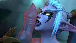 areolae dildo elf female female licking licking_dildo long_hair maiev_shadowsong night_elf pointy_ears purple_skin relliel silver_eyes silver_hair white_hair world_of_warcraft