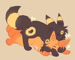 absurd_res black_body black_fur circles closed_eyes doggy_style duo eeveelution female feral from_behind_position fur generation_1_pokemon generation_2_pokemon gold_body hi_res humping male male/female maylina nintendo paw_over_mouth pokemon pokemon_(species) sex sinzx80 smile smirk tappy_the_bwe umbreon vulpix yellow_body