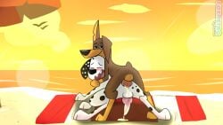 101_dalmatian_street 101_dalmatians anatomically_correct anatomically_correct_genitalia anatomically_correct_penis animal_genitalia animal_penis ass avian balls beach bird black_body black_fur black_nose black_spots blush bodily_fluids brown_body brown_fur canid canine canine_genitalia canine_penis canis cum cum_in_ass cum_inside dalmatian disney dobermann doggy_style domestic_dog duo dylan_(101_dalmatians) feral foxretro from_behind_position fur genital_fluids genitals gull hi_res lari larid looking_at_viewer looking_back male male/male mammal notched_ear orgasm penis pink_inner_ear pinscher presenting presenting_hindquarters sand sex sex_on_the_beach spike_(101_dalmatians) spots sunset towel white_body white_fur white_spots