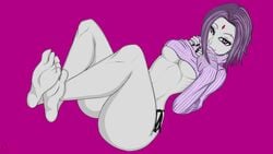 1girls dc dc_comics female female_only grey_skin lordpotato piercings purple_eyes purple_hair rachel_roth raven_(dc) solo straight_hair sweater teen_titans