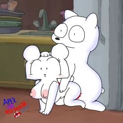 2024 aged_up anthro apex_the_red_panda bear big_breasts blood bodily_fluids breasts cartoon_network crossover digital_media_(artwork) doggy_style duo female from_behind_position fur hand_on_head heart_symbol ice_bear_(we_bare_bears) male male/female mammal mixed_media nipples nude nude_anthro nude_female paper paper_creature paper_cut polar_bear screencap screencap_background sex teri_(tawog) the_amazing_world_of_gumball thick_thighs ursine we_bare_bears white_body white_fur wide_eyed