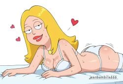 ai_generated american_dad ass ass_focus bare_breasts blonde_hair breasts cartoon female female_only francine_smith jeanbombila666 lingerie milf nipples pussy_juice sweaty