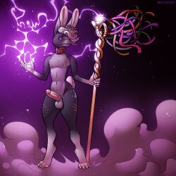 anthro balls big_ears collar erection femboy genitals glans hi_res humanoid_genitalia humanoid_penis jessi_bun lagomorph leporid magic_user mammal nipples nude penis pullaskiart rabbit wide_hips