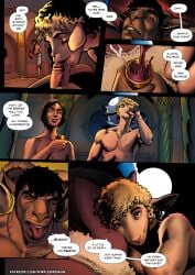 2023 5_fingers anthro arm_wraps ass balls bed bed_sheet bedding bedroom better_version_at_paywall big_muscles black_hair blonde_hair bovid brown_body caprine chest_scar clothing colored comic container cup curly_hair detailed detailed_background detailed_eyes dialogue digital_drawing_(artwork) digital_media_(artwork) discarded_footwear disgust disgusted_face drinking duo english_text eyebrows facial_scar fantasy fellatio femboy fingers furniture genitals group hair holding_container holding_cup holding_object horn human inside jewelry looking_at_another lying male male/male mammal moon muscular muscular_anthro muscular_male necklace night nude nude_anthro nude_male on_back on_bed oral pale_body penile penis pose posing_nude pouring_liquid purplebirdman scar sex shaded sheep sheep_horns size_difference smile solo speech_bubble teeth text thick_eyebrows tongue tongue_out touching_penis trio url walk-in wraps