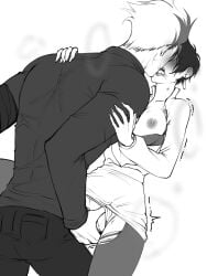 1boy 1girls bite_mark_on_breast canon_couple femsub fingering luciferalucifia maledom meryl_stryfe one_breast_out ruined_makeup torn_pantyhose trigun vash_the_stampede