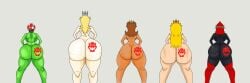 5girls ass ass_bigger_than_head ass_chart ass_comparison ass_focus big_ass big_breasts black_body blonde_hair blue_hair bowser_logo bowser_tattoo branded branding_mark brown_hair chart collar crown exileraptor_art fat_ass female female_focus female_only freckles green_skin human human_female humanoid humanoid_female large_ass light-skinned_female light_skin long_hair mario_(series) nintendo nude nude_female piranha_plant piranha_plant_girl plant plant_girl plant_humanoid princess princess_daisy princess_peach princess_rosalina red_headwear red_thighhighs rosalina royalty shy_gal take_your_pick tan-skinned_female tan_body tan_skin tattoo thick_thighs white_body