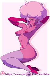 1girls alien breasts cartoon_network diamond_authority female female_only gem_(species) pink_diamond_(steven_universe) pinup scaitblue simple_background solo steven_universe sultry_eyes