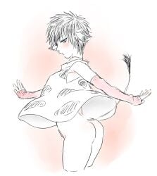 arm_warmers black_hair blue_eyes blush chinese_zodiac cow_ears cow_girl cow_horns cow_print cow_tail dress female female_only genderswap_(mtf) gintama hijikata_toshiro looking_at_viewer looking_back mame_(pixiv) new_year no_panties official_alternate_costume rule_63 short_hair sketch solo spot_color upskirt very_short_hair year_of_the_ox