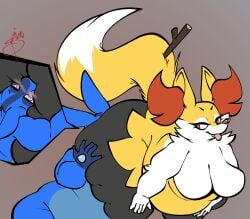 big_ass big_breasts braixen breasts bubble_butt cleavage female female_only furry huge_ass huge_breasts lucario pokemon pokemon_(species) sumisune tagme thick_thighs wide_hips yuri
