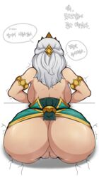 1girls armlet ass back_view backboob bubble_butt censored censored_pussy dat_ass female female_only huge_ass human korean_text league_of_legends long_hair pipi_(artist) pussy qiyana_yunalai solo thick_thighs translation_request white_hair