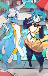 absurd_res andromorph animal_humanoid anklet antennae_(anatomy) anthro arthropod arthropod_abdomen arthropod_humanoid ass ball_bulge balls bee_humanoid belly big_balls big_butt big_penis bikini black_claws blue_body blue_claws blue_eyes blue_hair blue_skin building camel_toe choker claws clothed clothing cloud collar crossdressing dragon duo embarrassed exoskeleton eyebrow_through_hair eyebrows eyelashes featureless_feet feet femboy foreskin genitals gesture gold_(metal) gold_bikini gold_choker gold_collar gold_jewelry gold_necklace gradient hair hand_gesture hexagon hi_res honeycomb_(pattern) horn humanoid hymenopteran hymenopteran_humanoid insect_humanoid insects intersex intersex/male ivory_(diablosouleater) jewelry looking_at_viewer looking_away male markings metal_collar multicolored_body mythological_creature mythological_scalie mythology navel neceet necklace one-piece_swimsuit one_eye_closed open_mouth open_smile outside palm_tree parasol penis pink_penis_tip plant pool pool_toy poolside pose presenting presenting_penis purple_body purple_skin raised_eyebrow resort sarong scalie sea sidewalk sky sling_bikini small_waist smile smile_at_viewer swimwear tail tail_tuft tiptoes translucent translucent_clothing translucent_hair translucent_underwear tree tuft two-piece_swimsuit two_tone_body underwear v_sign vulva water wet wet_body white_body white_penis white_skin wristband yellow_body yellow_eyes yellow_skin yoona_long