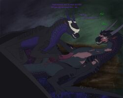 absurd_res animal_genitalia anthro anthro_only anus blind blind_eye blindfold bodily_fluids burn_scar claws disability dragon duo erection fatespeaker_(wof) female feral genital_fluids genital_slit genitals gray-scales handjob hi_res horn lying male male/female membrane_(anatomy) membranous_wings mythological_creature mythological_scalie mythology nightwing_(wof) on_back penile penis scales scalie scar scars_all_over sex smile starflight_(wof) tail teeth text touching_penis wings wings_of_fire