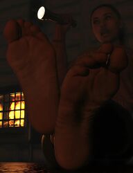 1girls 3d alan_wake alan_wake_2 clothed_female dark-skinned_female dark_skin feet feet_focus female female_focus female_only flashlight foot_fetish remedy_entertainment saga_anderson